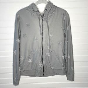 BOBEAU Zip Up Hoodie fleece Grey Star XS Textured